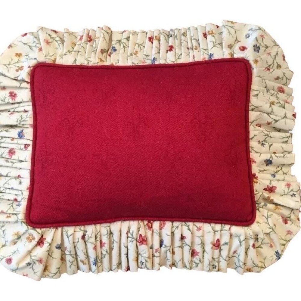 Red Country Ruffle Fleur di Lis Accent Throw Pillow Custom Made‎ 19.5" x 13"